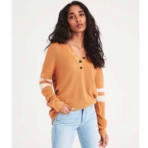 Varsity Stripe Henley Pullover Sweater